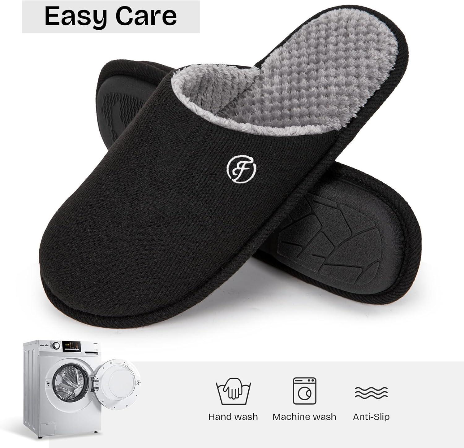 imageEverFoams Mens Cotton Knit Slippers Lightweight Memory Foam Indoor House Shoes with AntiSkid SoleSpaceblack