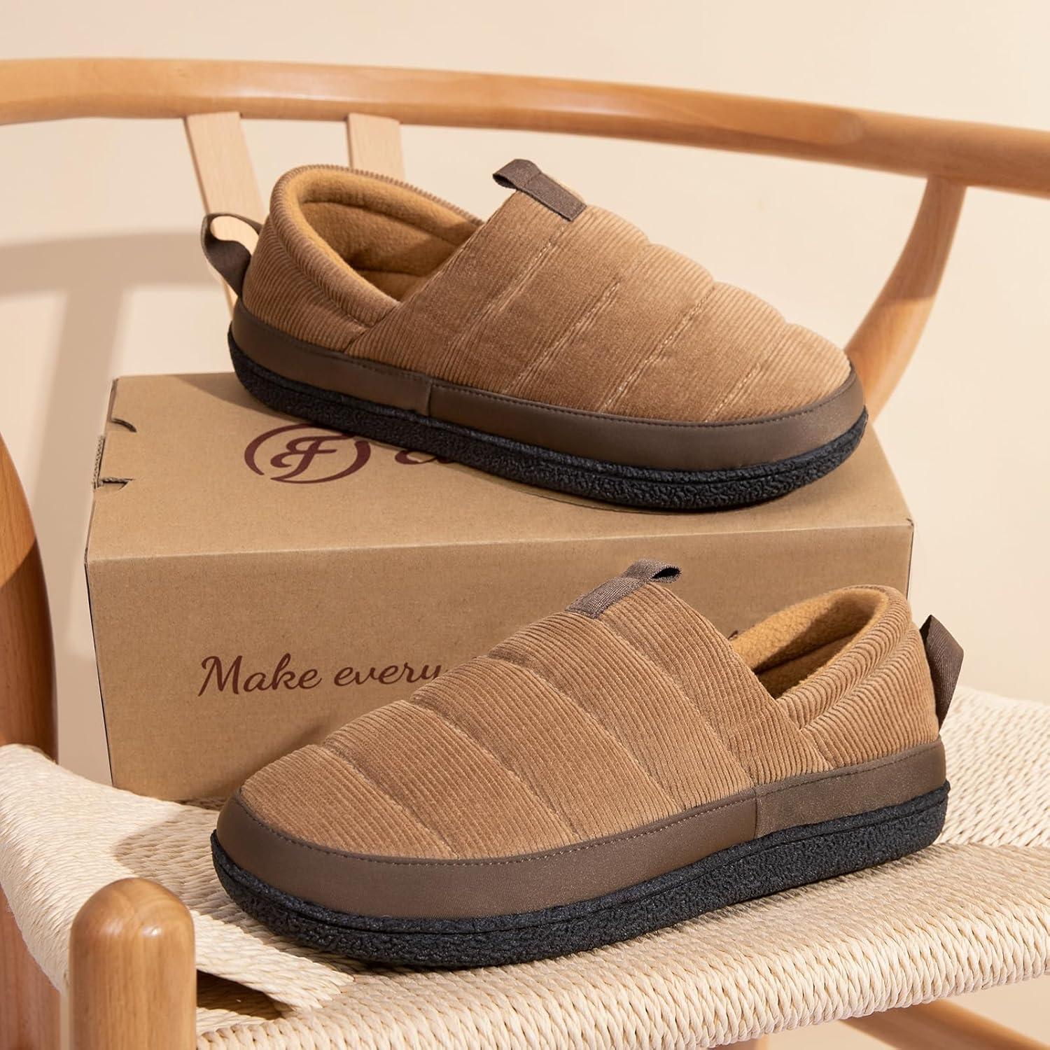 imageEverFoams Mens Quilted Slippers Soft Comfy Corduroy Closedback Indoor Outdoor Memory Foam House Shoes