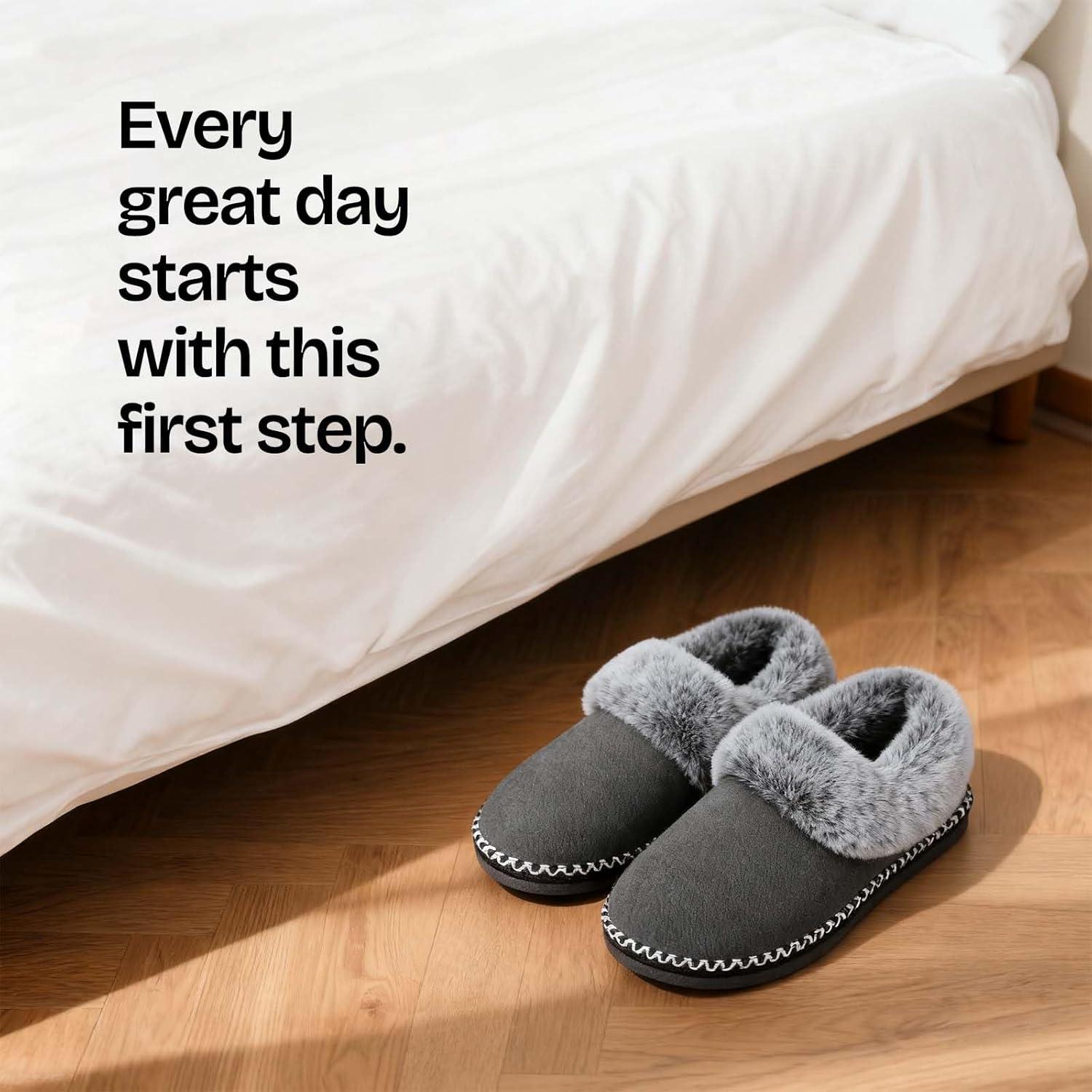 imageEverFoams Womens Bootie Slippers Warm Soft Comfy Memory Foam Nonslip Indoor House Shoes with Fluffy CollarGrey