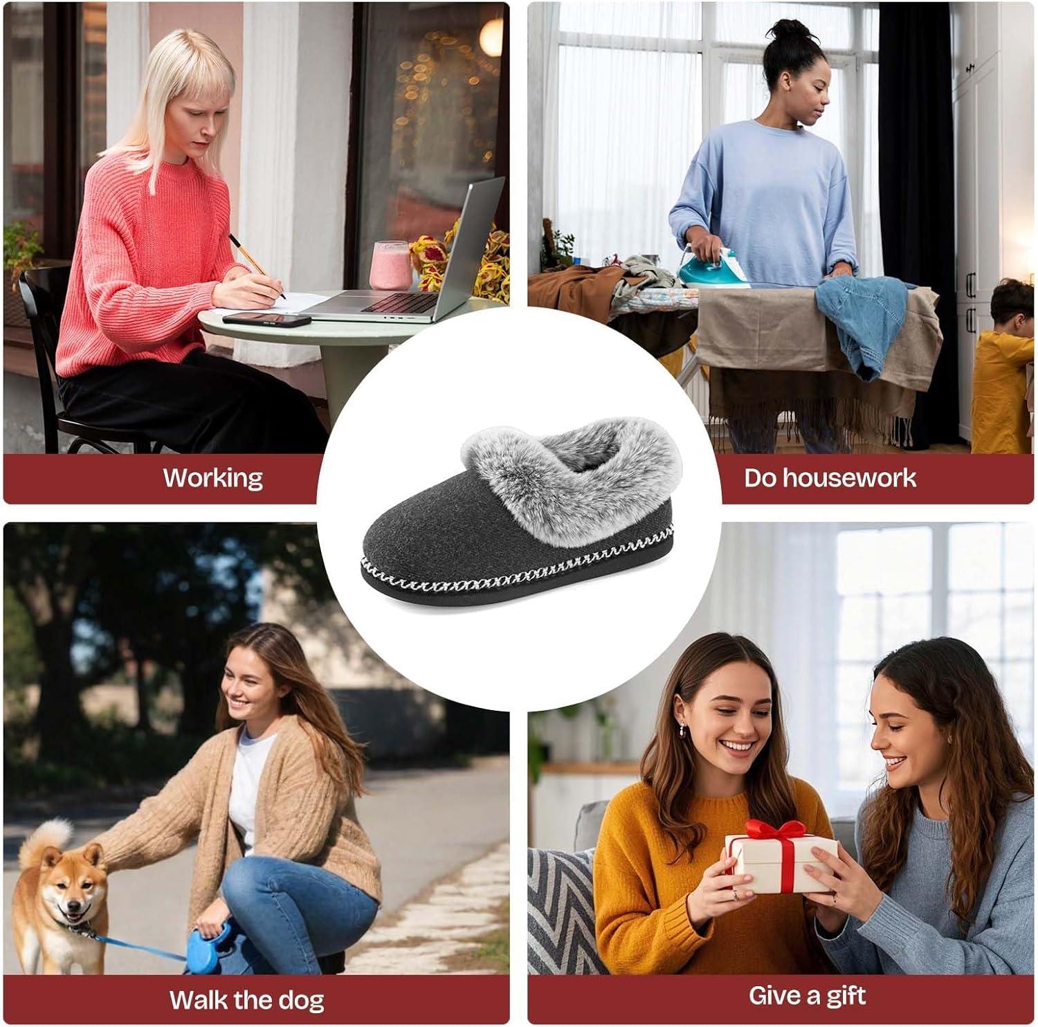 imageEverFoams Womens Bootie Slippers Warm Soft Comfy Memory Foam Nonslip Indoor House Shoes with Fluffy CollarGrey