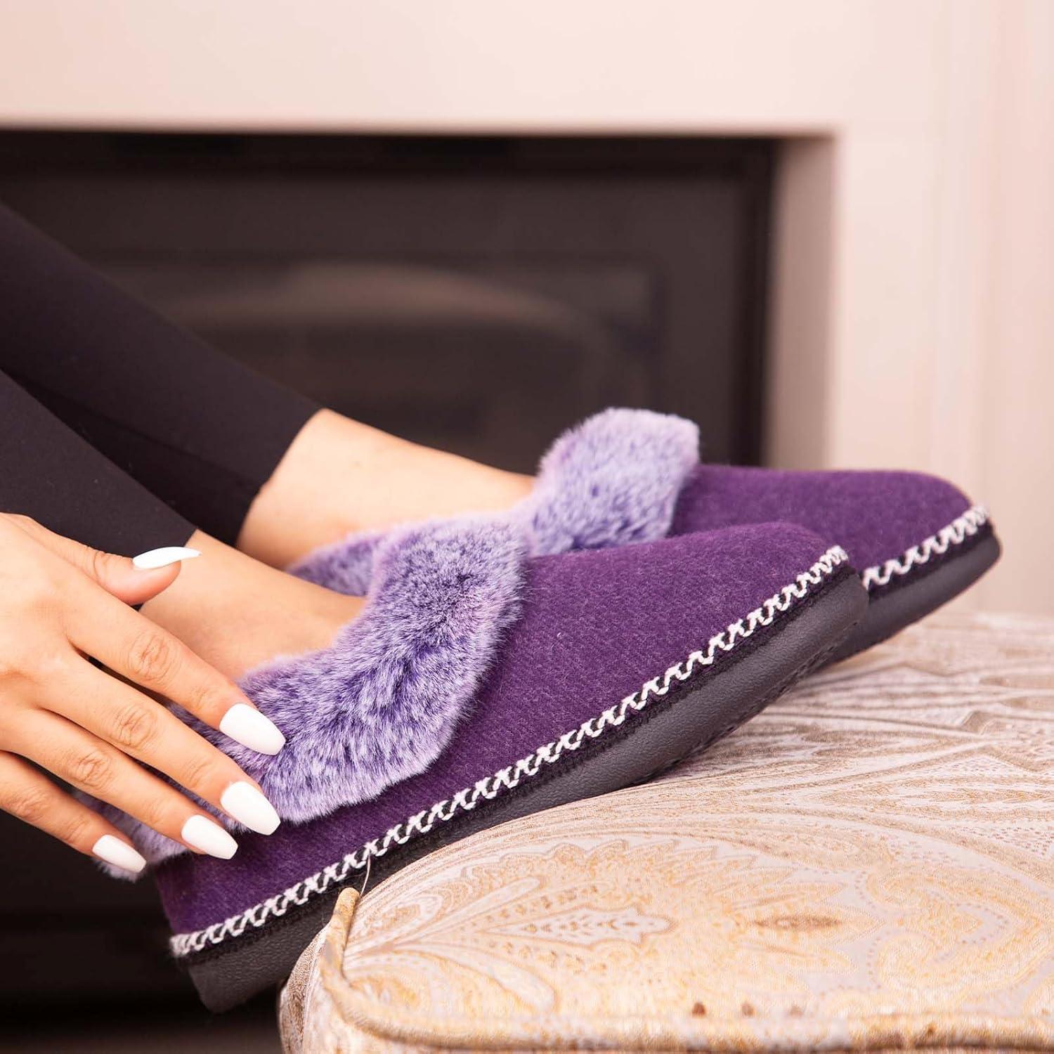 imageEverFoams Womens Bootie Slippers Warm Soft Comfy Memory Foam Nonslip Indoor House Shoes with Fluffy CollarPurple