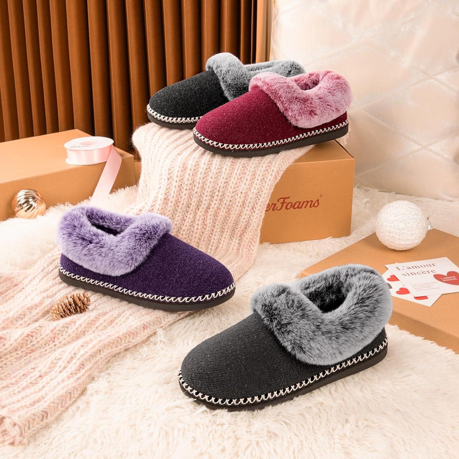 imageEverFoams Womens Bootie Slippers Warm Soft Comfy Memory Foam Nonslip Indoor House Shoes with Fluffy CollarPurple
