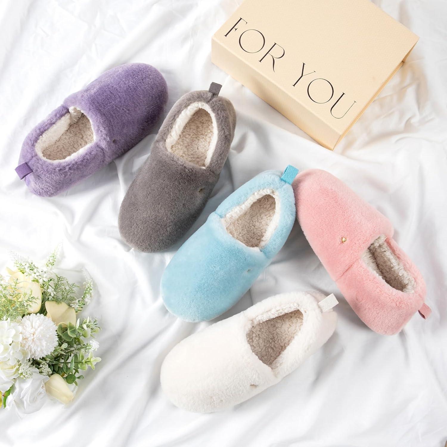 imageEverFoams Womens Closed Back Slippers Fuzzy Faux Wool Soft Lightweight Non Slip House ShoesAsh Gray