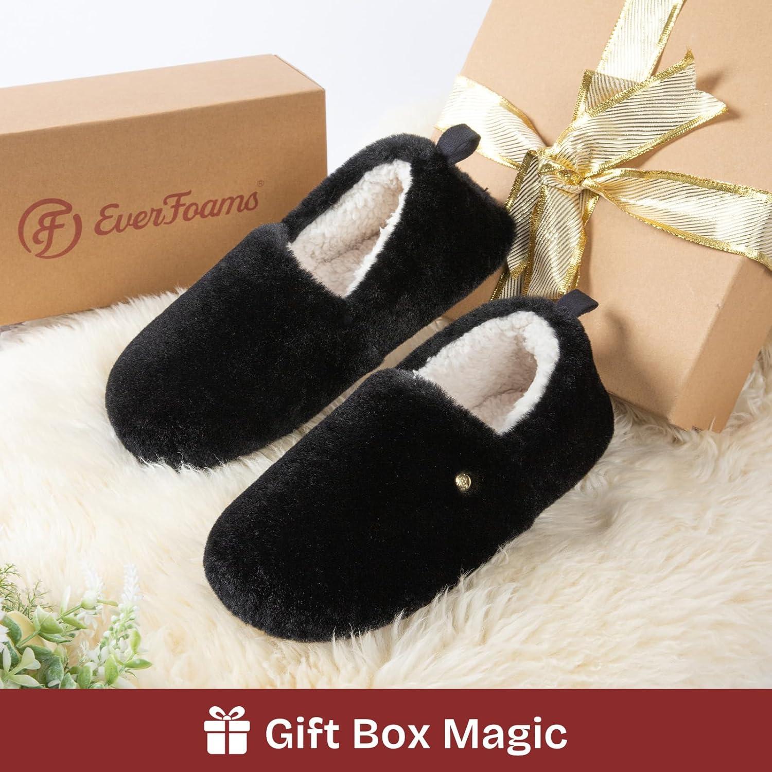 imageEverFoams Womens Closed Back Slippers Fuzzy Faux Wool Soft Lightweight Non Slip House ShoesDark Black