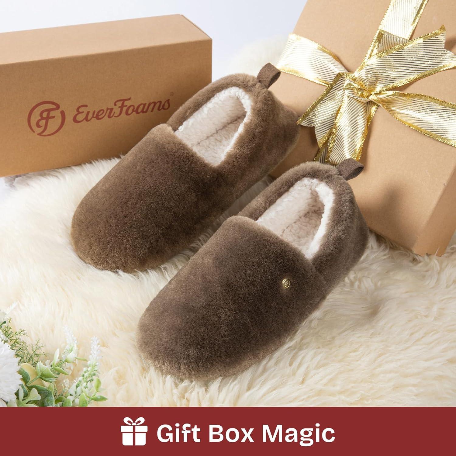 imageEverFoams Womens Closed Back Slippers Fuzzy Faux Wool Soft Lightweight Non Slip House ShoesNutty Brown