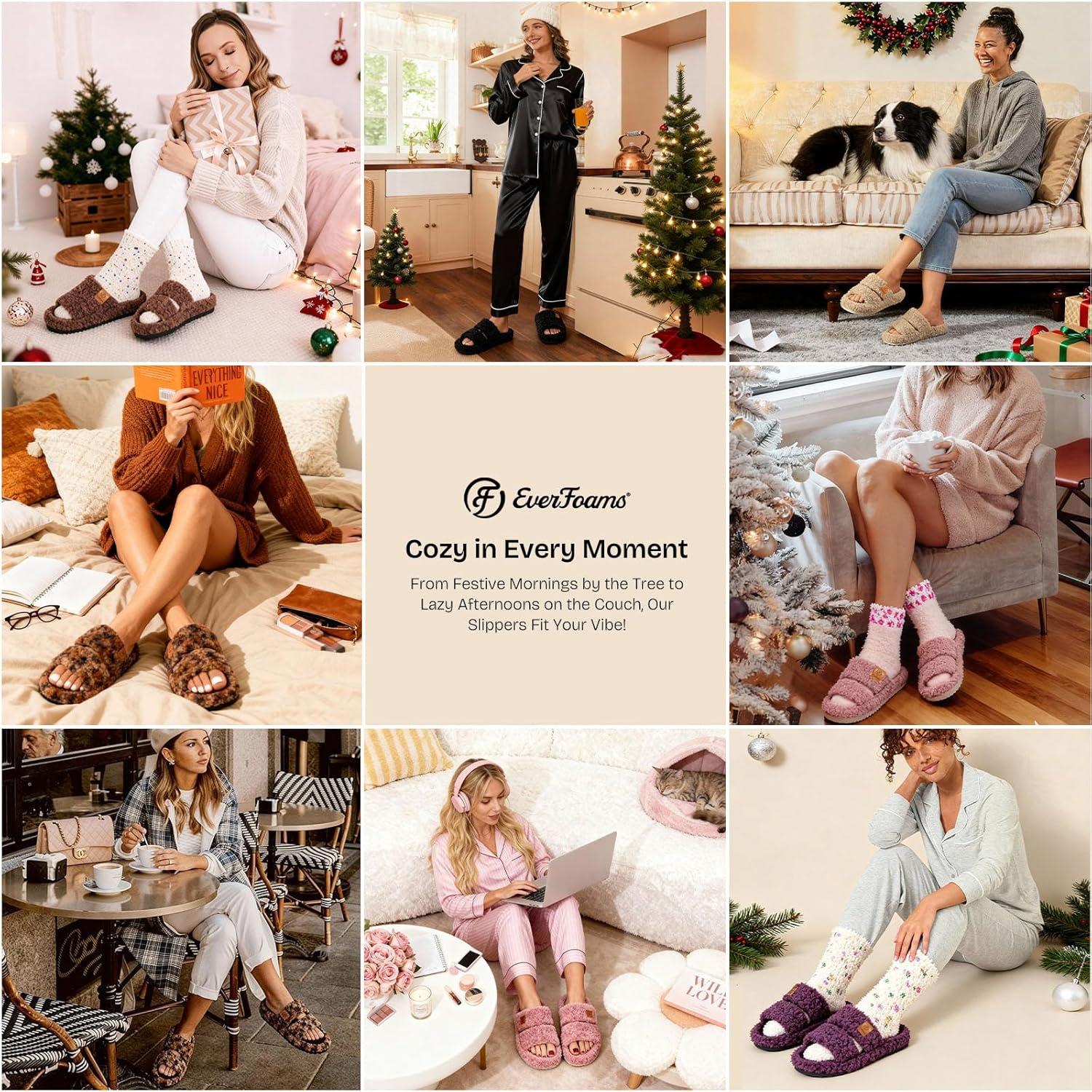 imageEverFoams Womens Fuzzy Opentoe Slippers Soft Comfy Memory Foam Indoor House ShoesDiva Spots