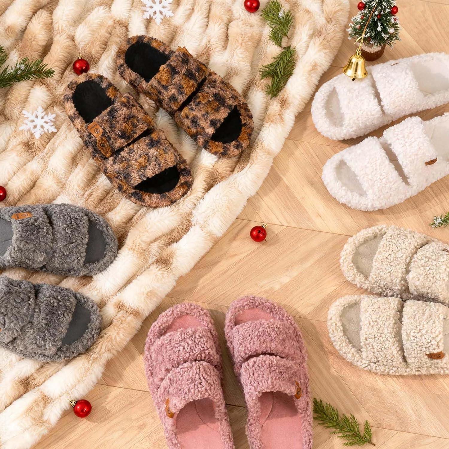 imageEverFoams Womens Fuzzy Opentoe Slippers Soft Comfy Memory Foam Indoor House ShoesDiva Spots