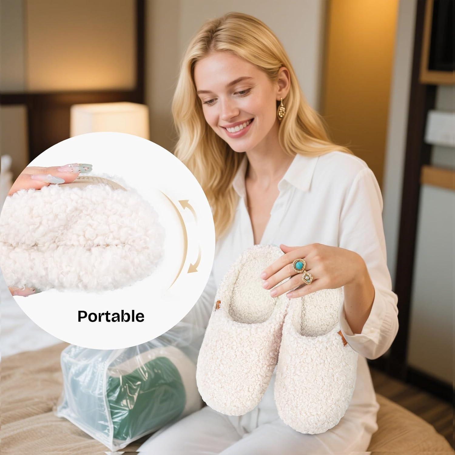 imageEverFoams Womens Fuzzy Slipon Slippers Soft Comfy Memory Foam Indoor House ShoesBeige