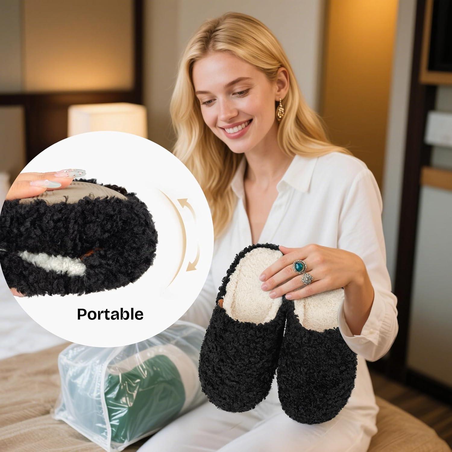 imageEverFoams Womens Fuzzy Slipon Slippers Soft Comfy Memory Foam Indoor House ShoesBlack