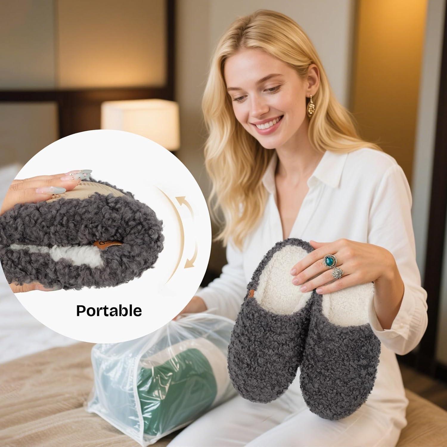 imageEverFoams Womens Fuzzy Slipon Slippers Soft Comfy Memory Foam Indoor House ShoesDark Grey