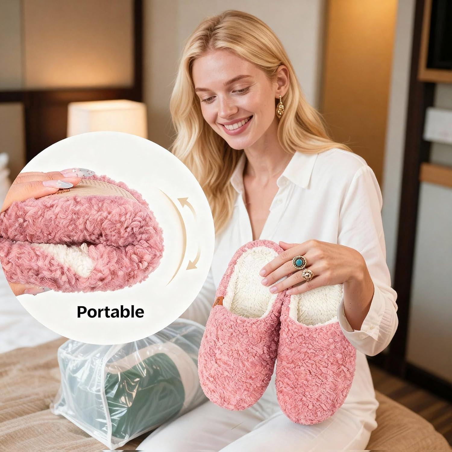 imageEverFoams Womens Fuzzy Slipon Slippers Soft Comfy Memory Foam Indoor House ShoesDusky Pink