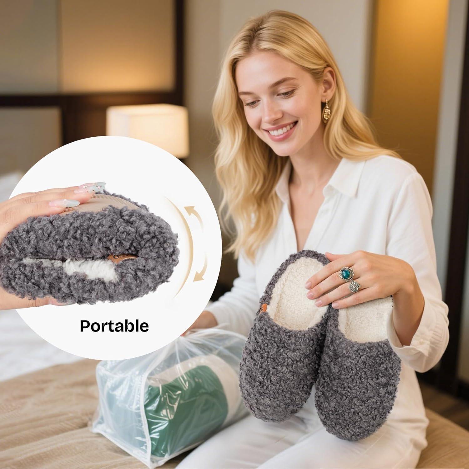 imageEverFoams Womens Fuzzy Slipon Slippers Soft Comfy Memory Foam Indoor House ShoesGrey