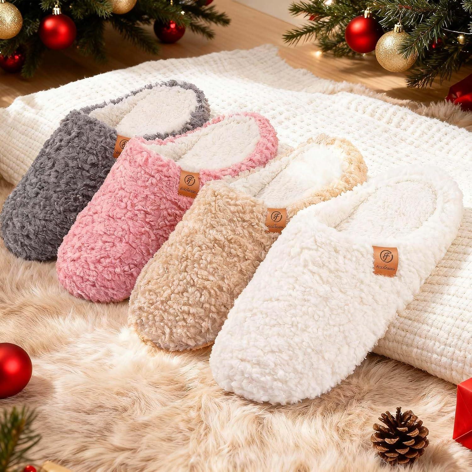 imageEverFoams Womens Fuzzy Slipon Slippers Soft Comfy Memory Foam Indoor House ShoesGrey