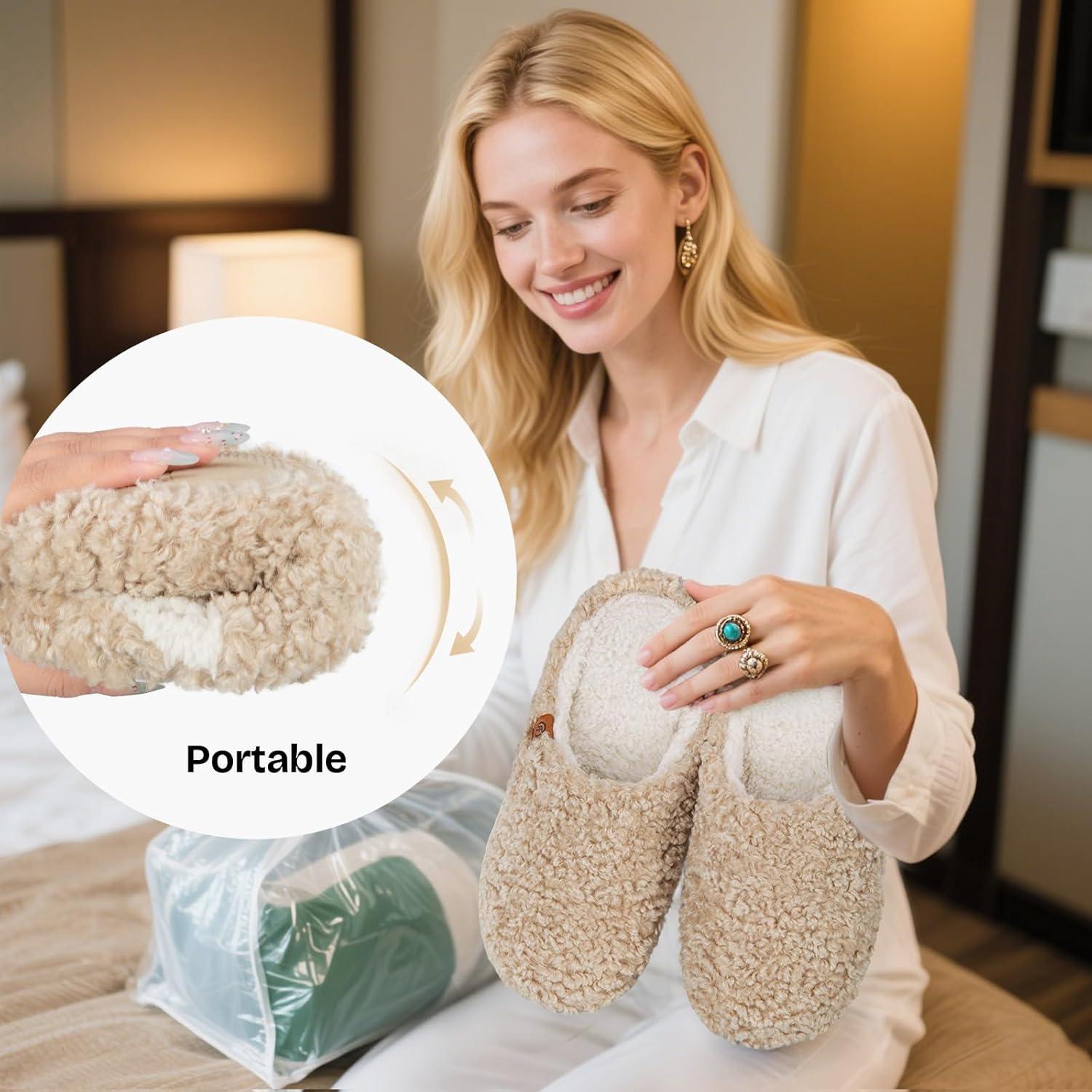 imageEverFoams Womens Fuzzy Slipon Slippers Soft Comfy Memory Foam Indoor House ShoesKhaki