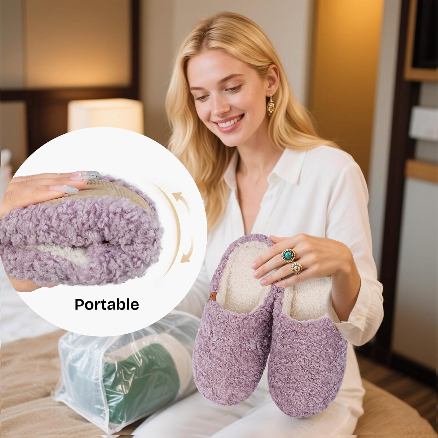 imageEverFoams Womens Fuzzy Slipon Slippers Soft Comfy Memory Foam Indoor House ShoesPurple