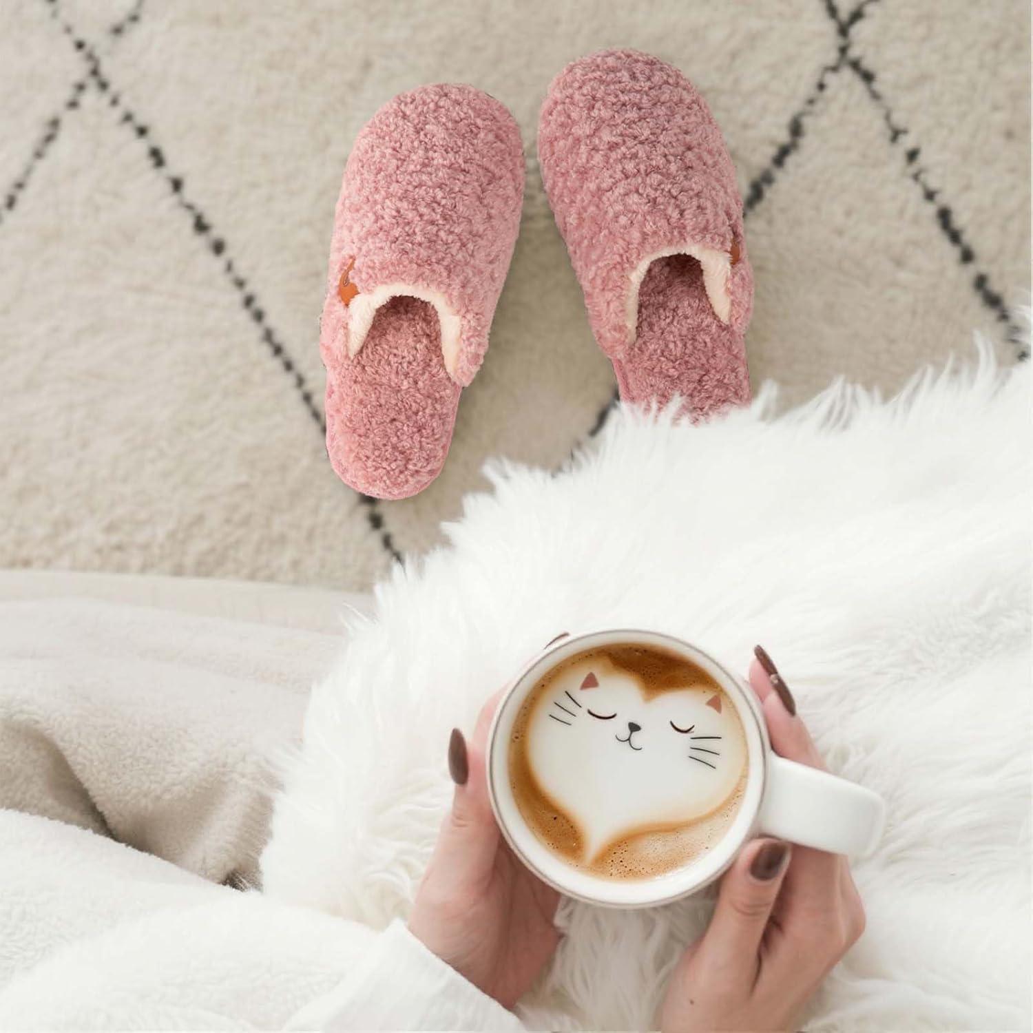 imageEverFoams Womens Fuzzy Slipon Slippers Warm Cozy Soft Lightweight Memory Foam Indoor House ShoesPink