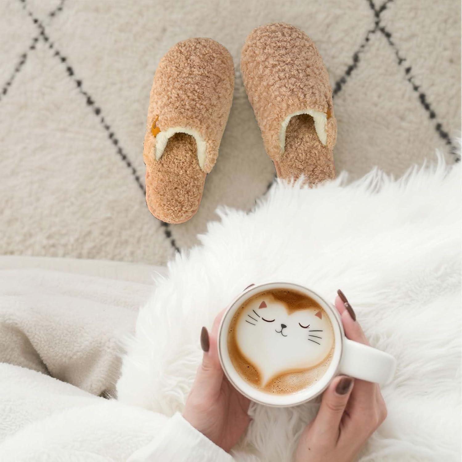 imageEverFoams Womens Fuzzy Slipon Slippers Warm Cozy Soft Lightweight Memory Foam Indoor House ShoesSand