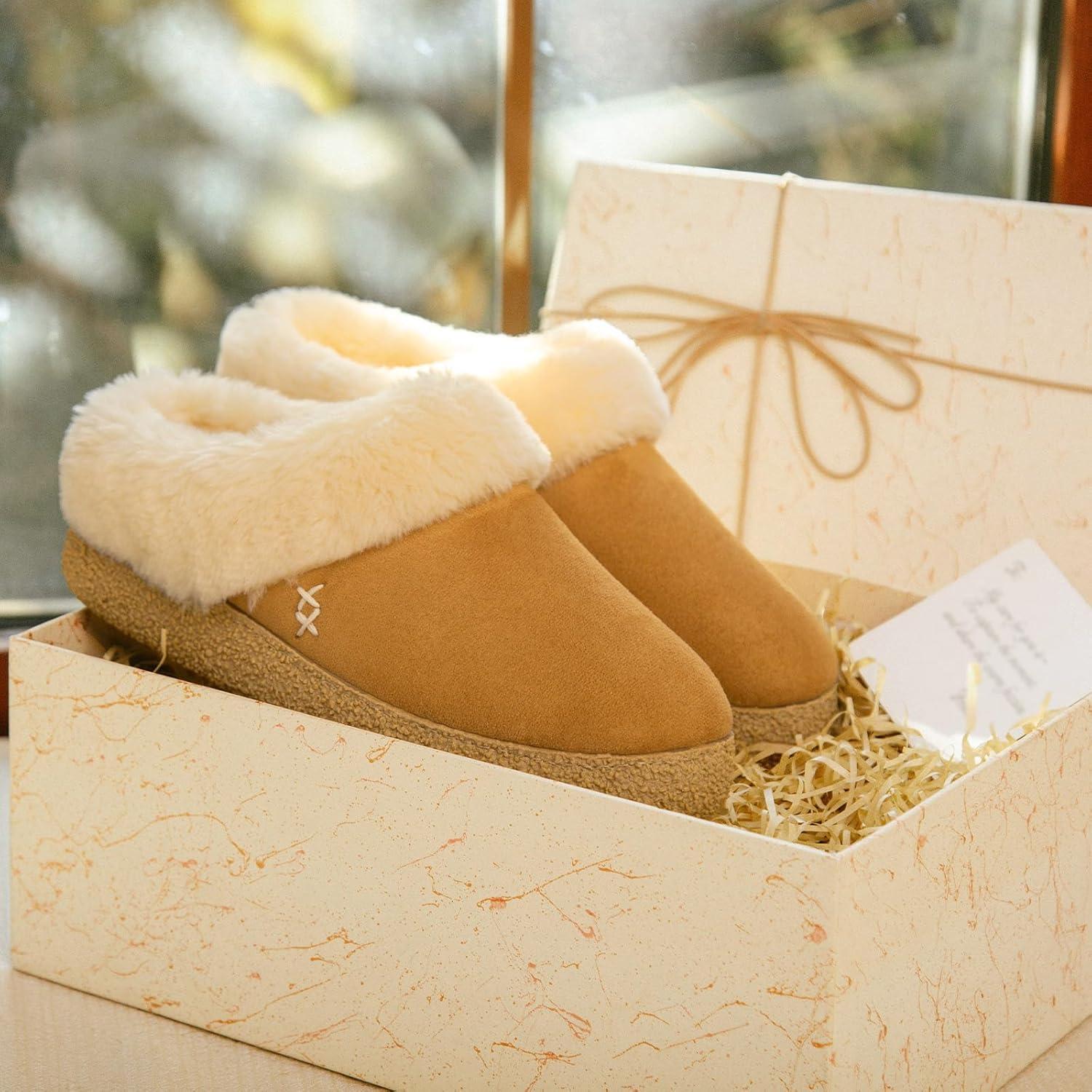 imageEverFoams Womens Microsuede Slippers Comfy Memory Foam Nonslip Indoor House Shoes with Fuzzy CollarChestnut