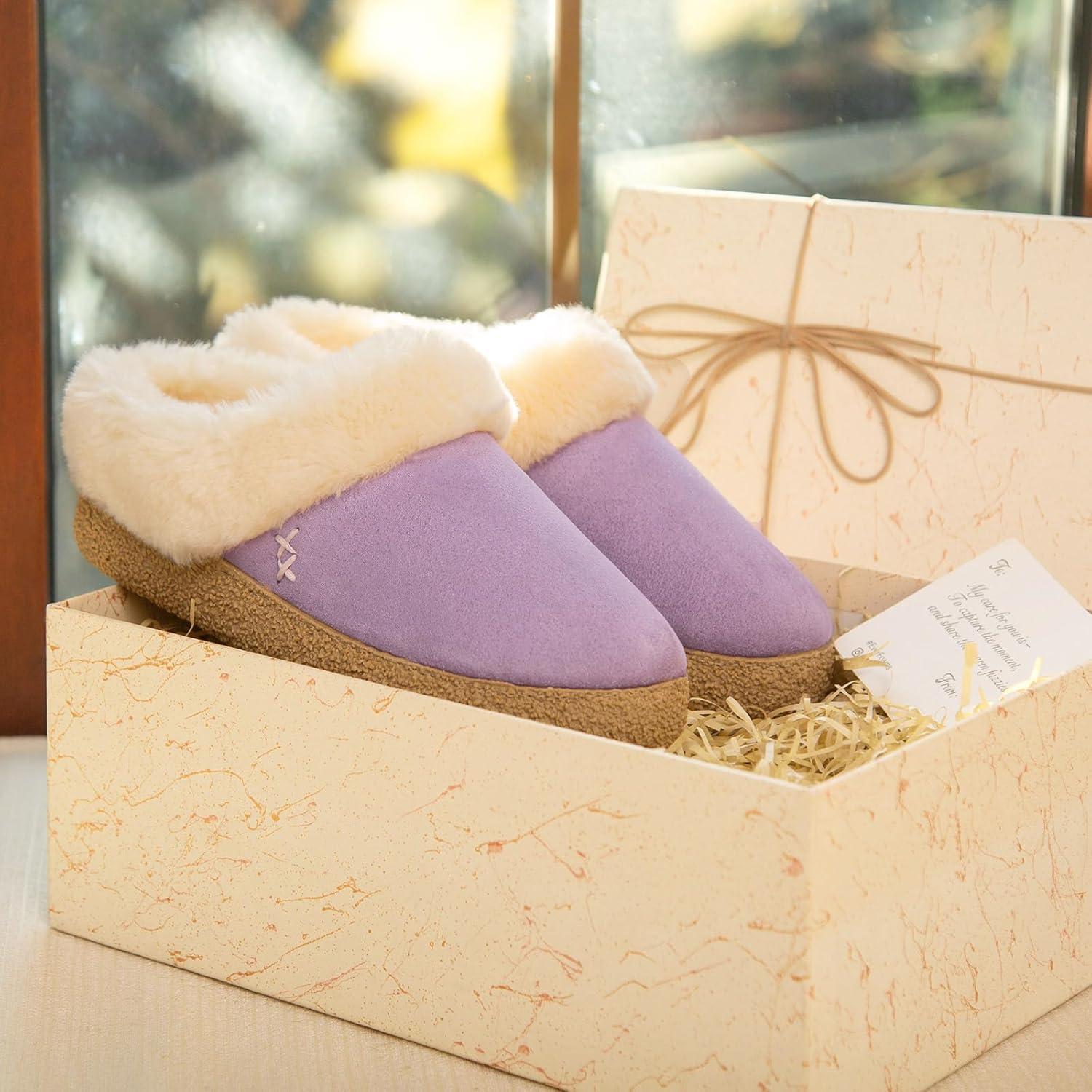 imageEverFoams Womens Microsuede Slippers Comfy Memory Foam Nonslip Indoor House Shoes with Fuzzy CollarPurple