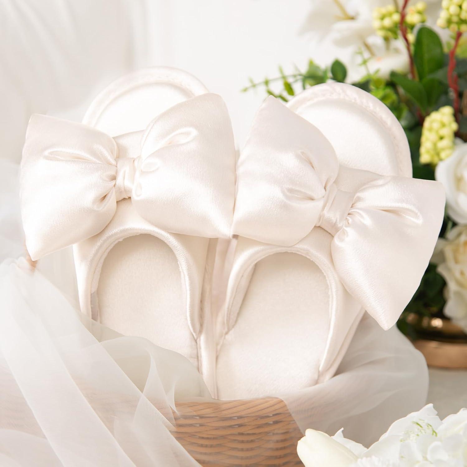 imageEverFoams Womens Satin OpenToe Bow Slippers Memory Foam Indoor Bedroom House Shoes