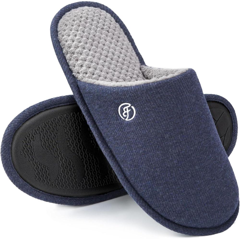 imageEverFoams Mens Cotton Knit Slippers Lightweight Memory Foam Indoor House Shoes with AntiSkid SoleNavy Blue