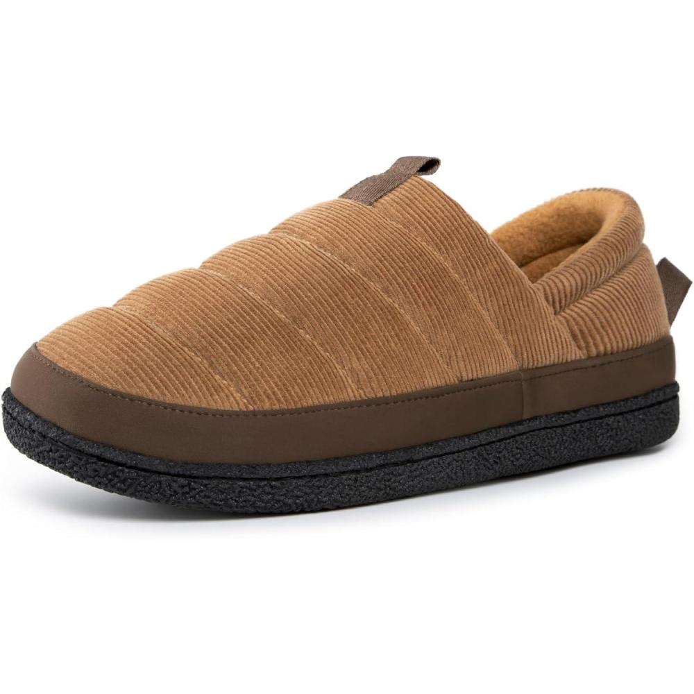 imageEverFoams Mens Quilted Slippers Soft Comfy Corduroy Closedback Indoor Outdoor Memory Foam House Shoes