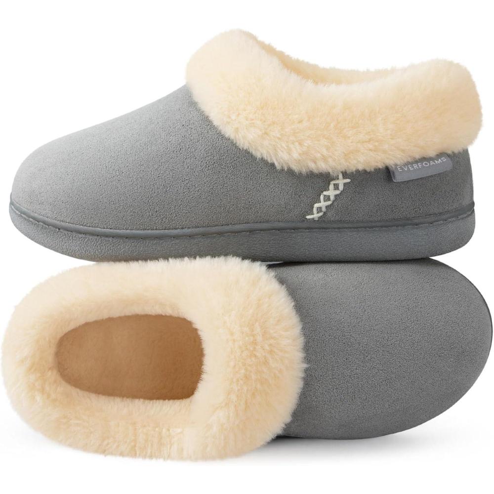 imageEverFoams Womens Bootie Slippers Faux Fur Ladies Bedroom House Shoes with Memory Foam and Indoor Outdoor Rubber SoleStorm Gray