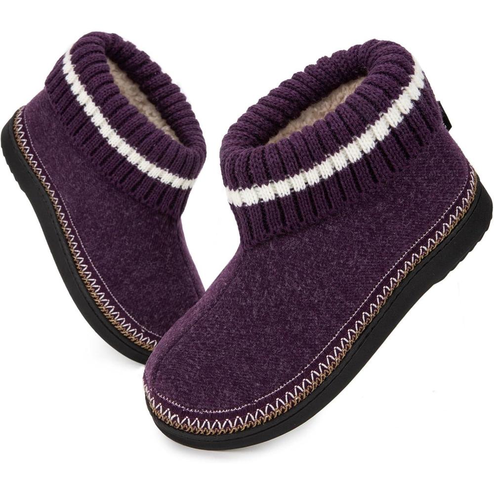 imageEverFoams Womens Bootie Slippers Nonslip Comfy Winter Indoor House Shoes with Knitted CollarPurple