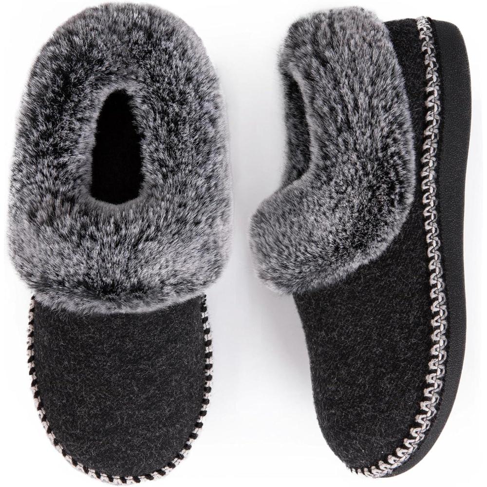 imageEverFoams Womens Bootie Slippers Warm Soft Comfy Memory Foam Nonslip Indoor House Shoes with Fluffy CollarBlack