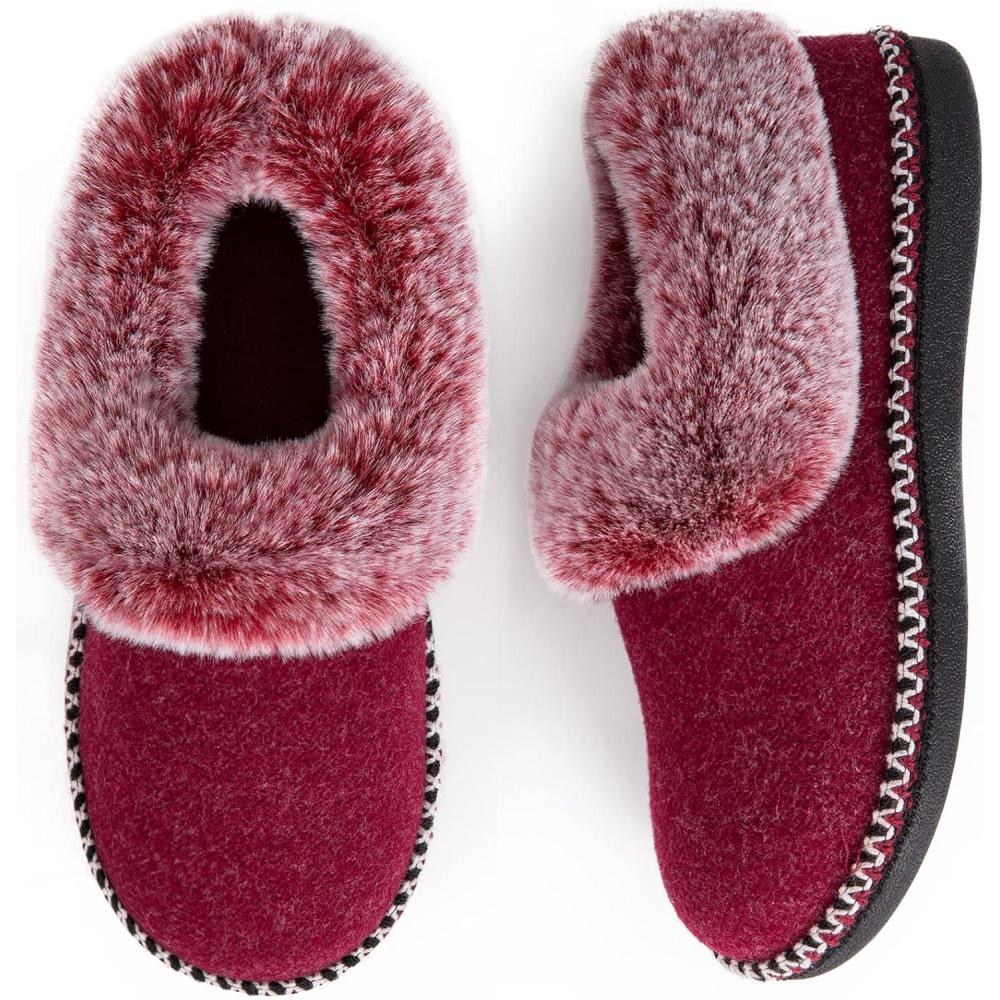 imageEverFoams Womens Bootie Slippers Warm Soft Comfy Memory Foam Nonslip Indoor House Shoes with Fluffy CollarBurgundy