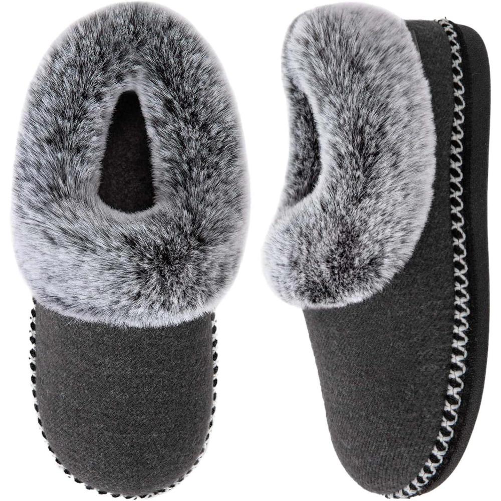 imageEverFoams Womens Bootie Slippers Warm Soft Comfy Memory Foam Nonslip Indoor House Shoes with Fluffy CollarGrey