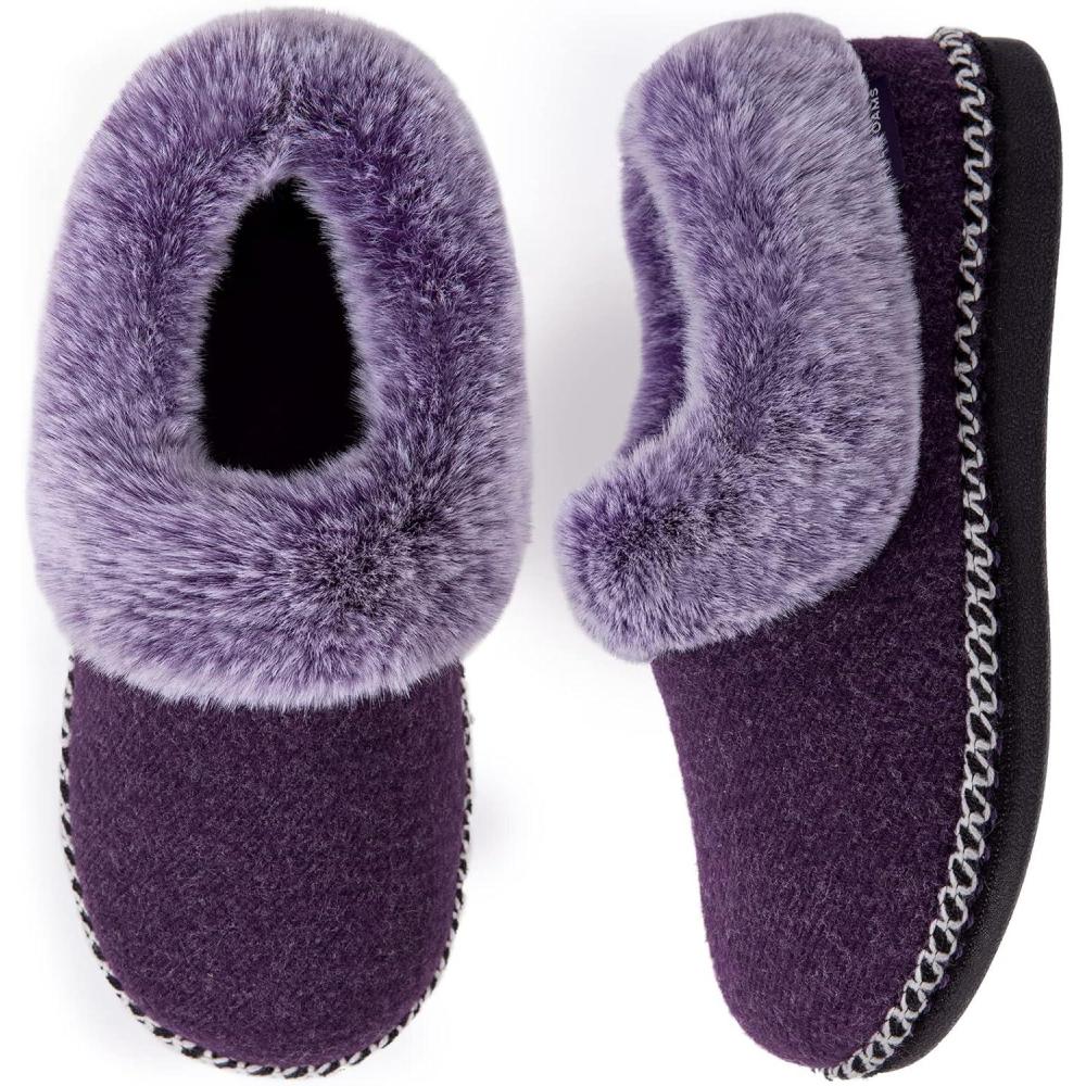 imageEverFoams Womens Bootie Slippers Warm Soft Comfy Memory Foam Nonslip Indoor House Shoes with Fluffy CollarPurple