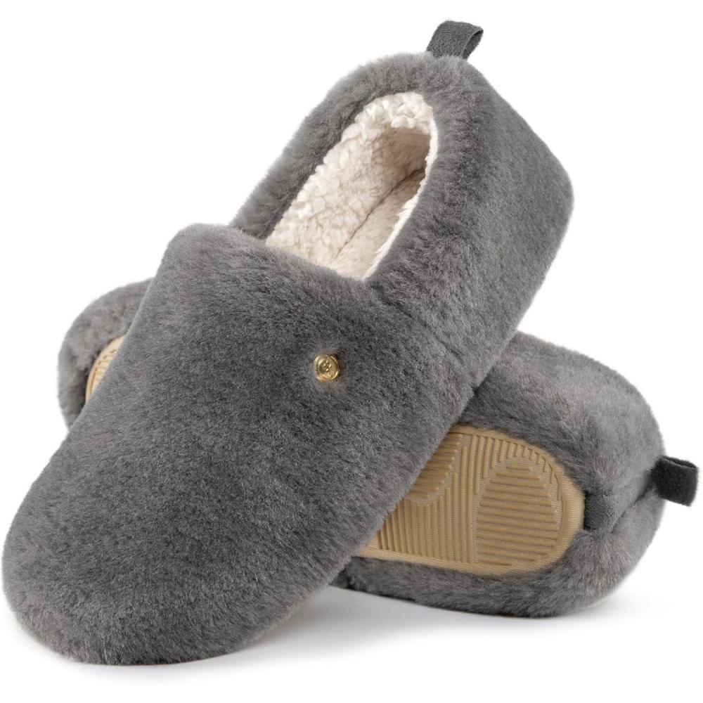 imageEverFoams Womens Closed Back Slippers Fuzzy Faux Wool Soft Lightweight Non Slip House ShoesAsh Gray
