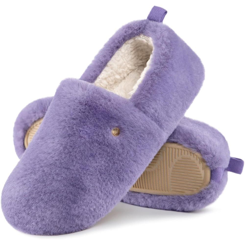 imageEverFoams Womens Closed Back Slippers Fuzzy Faux Wool Soft Lightweight Non Slip House ShoesLight Purple