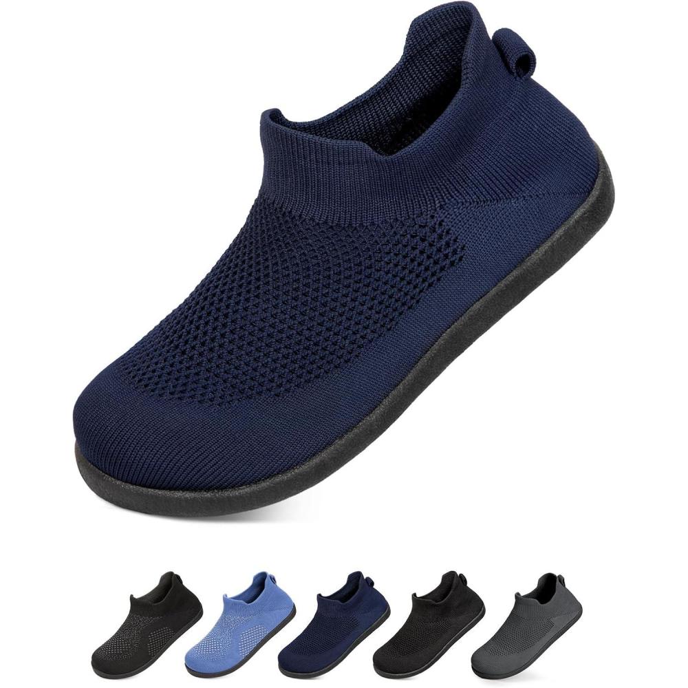 imageEverFoams Womens Comfy Sock Weaving Style Loafer Slipper with Ultra Soft Rubber Sole Anti Slip Indoor and Oudoor House ShoesNeon Navy