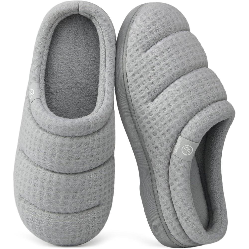 imageEverFoams Womens Cozy Waffle Slippers Soft Quilted Memory Foam Indoor House ShoesBright Gray