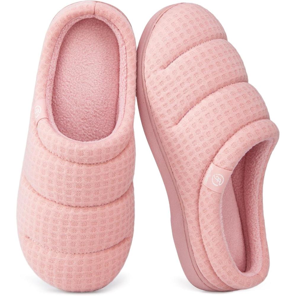 imageEverFoams Womens Cozy Waffle Slippers Soft Quilted Memory Foam Indoor House ShoesLight Pink