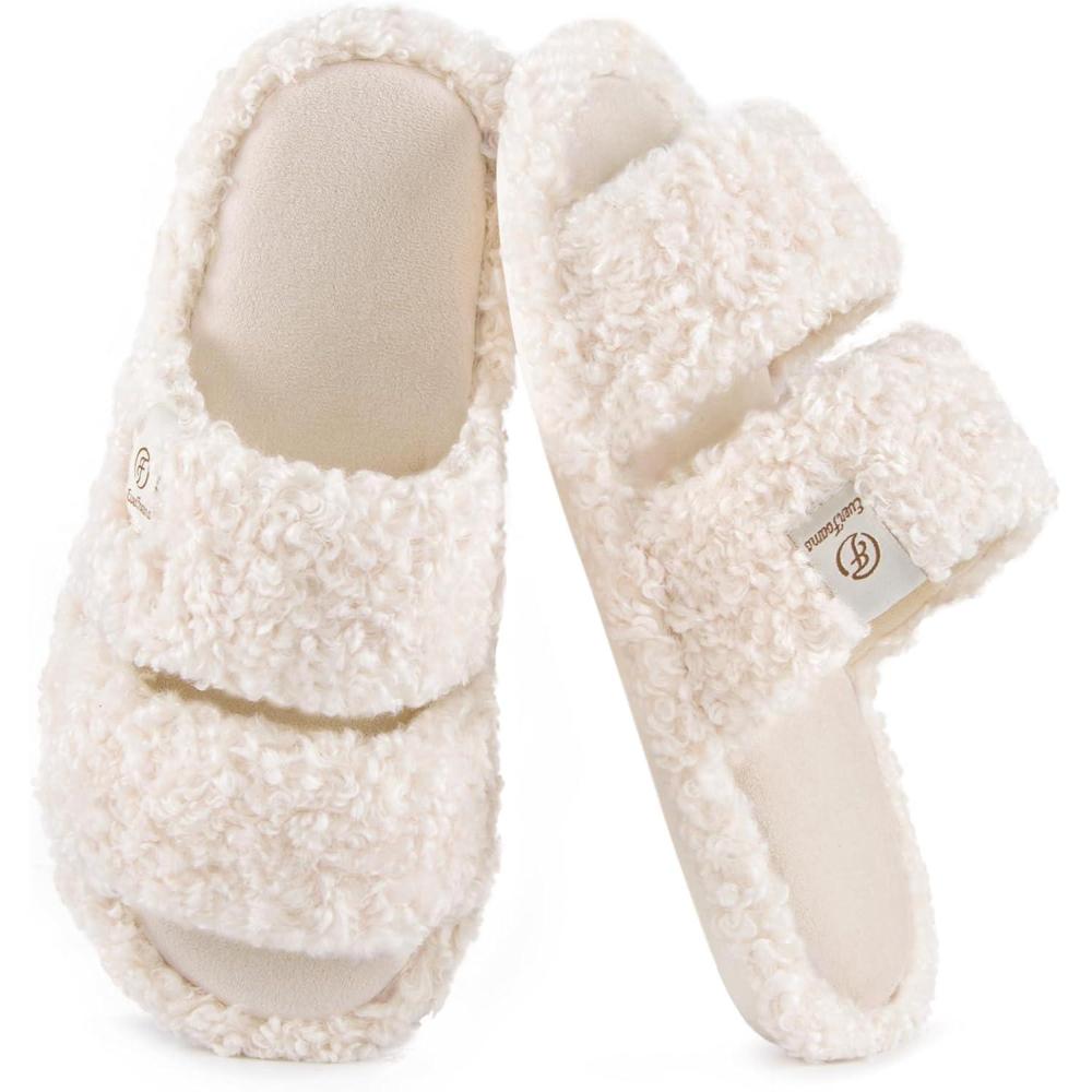 imageEverFoams Womens Fuzzy Open Toe Slippers Comfy Soft Memory Foam Indoor House ShoesVanilla Ice