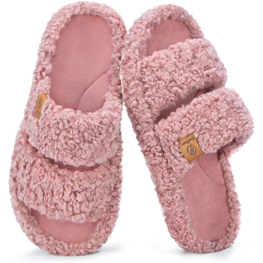 imageEverFoams Womens Fuzzy Opentoe Slippers Soft Comfy Memory Foam Indoor House ShoesDusty Rose