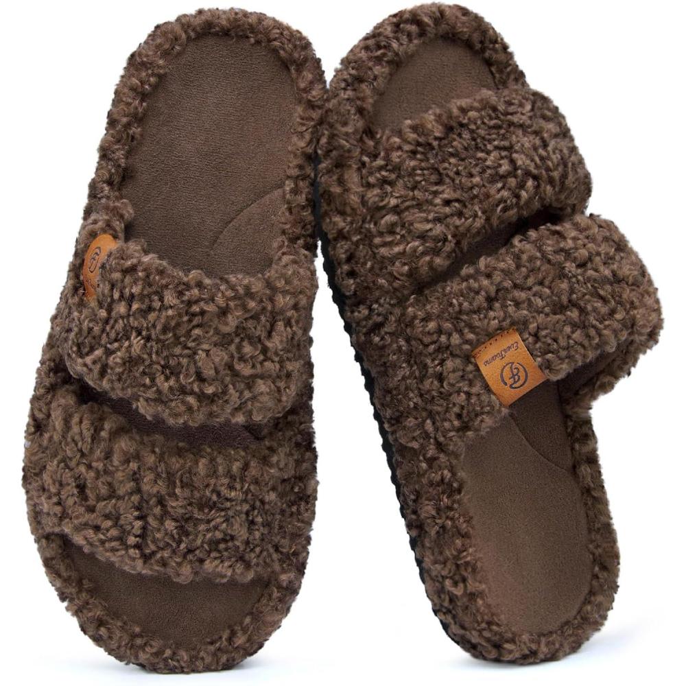 imageEverFoams Womens Fuzzy Opentoe Slippers Soft Comfy Memory Foam Indoor House ShoesElegant Mocha