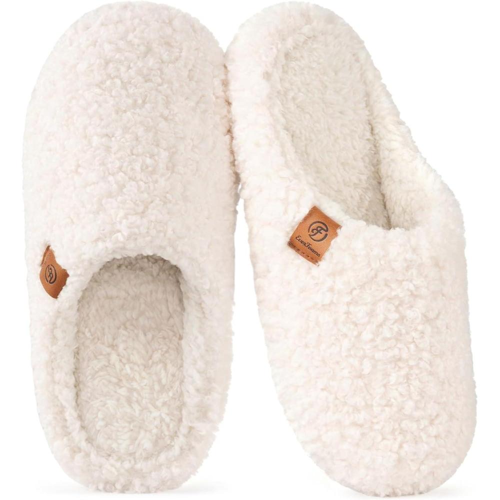 imageEverFoams Womens Fuzzy Slipon Slippers Soft Comfy Memory Foam Indoor House ShoesBeige