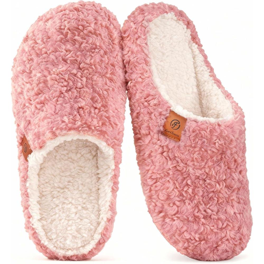 imageEverFoams Womens Fuzzy Slipon Slippers Soft Comfy Memory Foam Indoor House ShoesDusky Pink