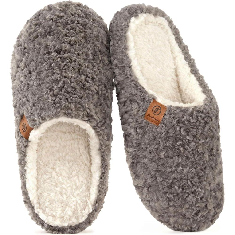 imageEverFoams Womens Fuzzy Slipon Slippers Soft Comfy Memory Foam Indoor House ShoesGrey