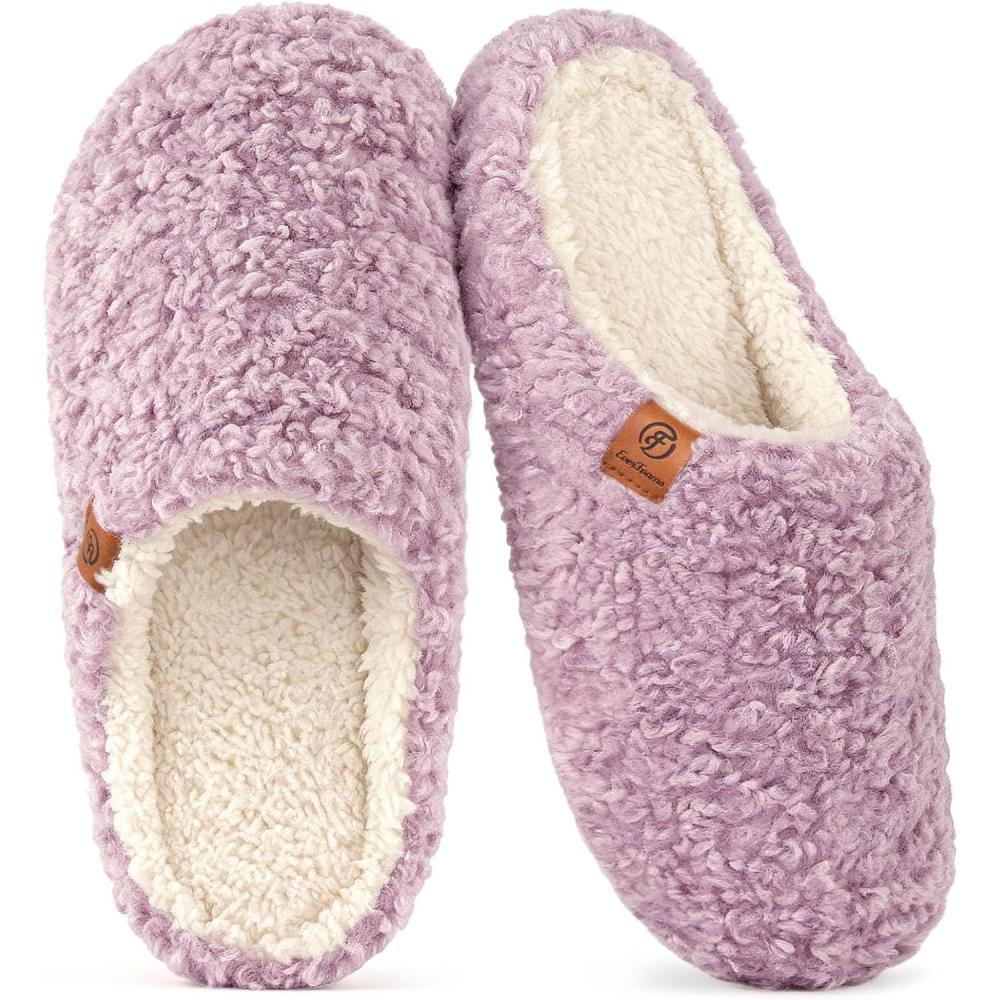 imageEverFoams Womens Fuzzy Slipon Slippers Soft Comfy Memory Foam Indoor House ShoesPurple
