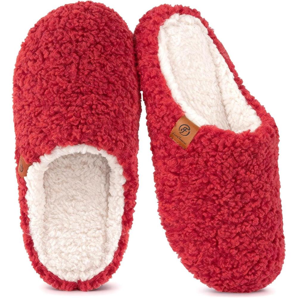 imageEverFoams Womens Fuzzy Slipon Slippers Soft Comfy Memory Foam Indoor House ShoesWine Red