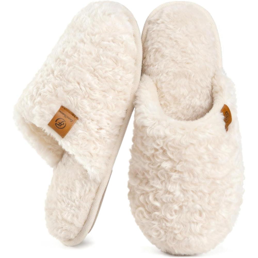 imageEverFoams Womens Fuzzy Slipon Slippers Warm Cozy Soft Lightweight Memory Foam Indoor House ShoesCream White