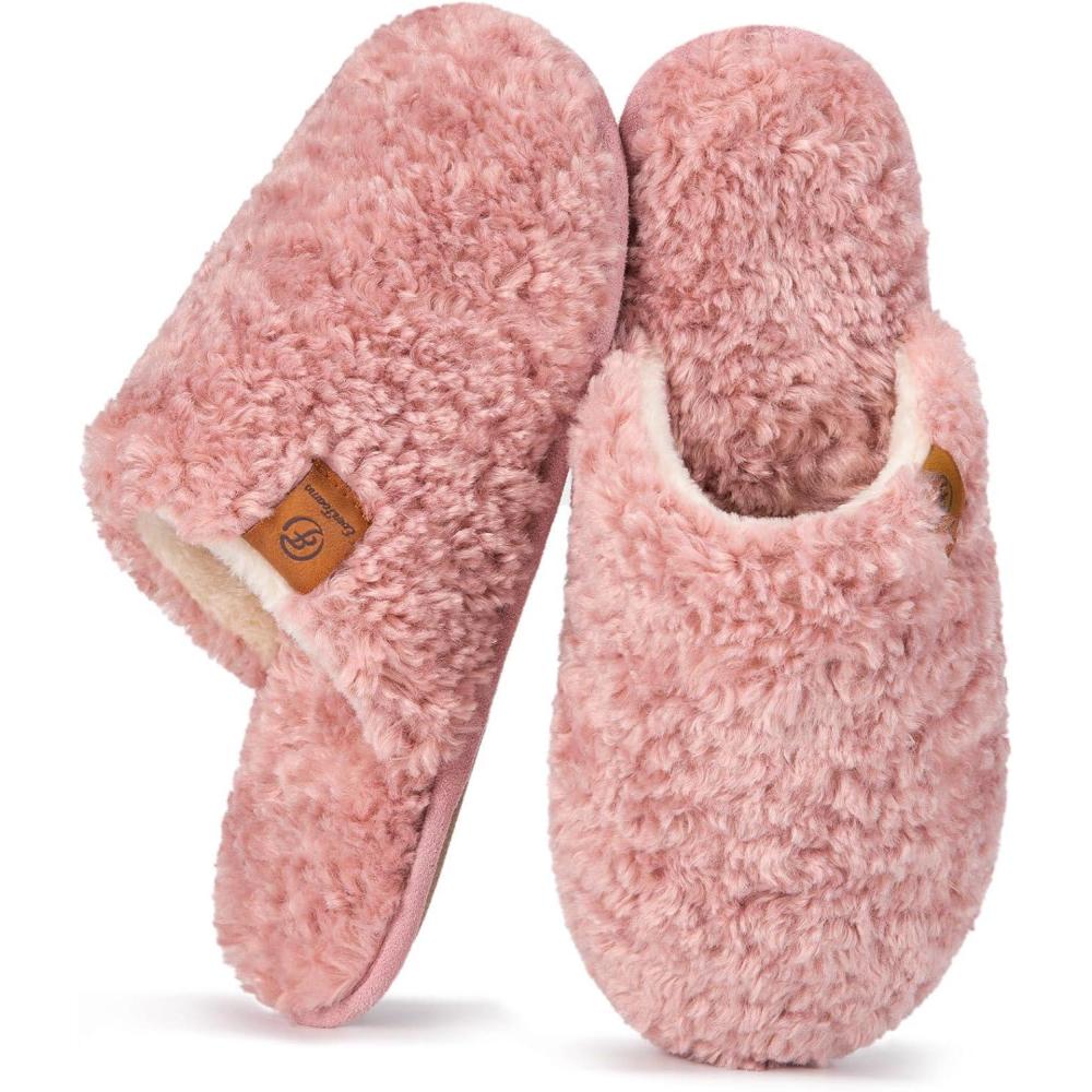 imageEverFoams Womens Fuzzy Slipon Slippers Warm Cozy Soft Lightweight Memory Foam Indoor House ShoesPink