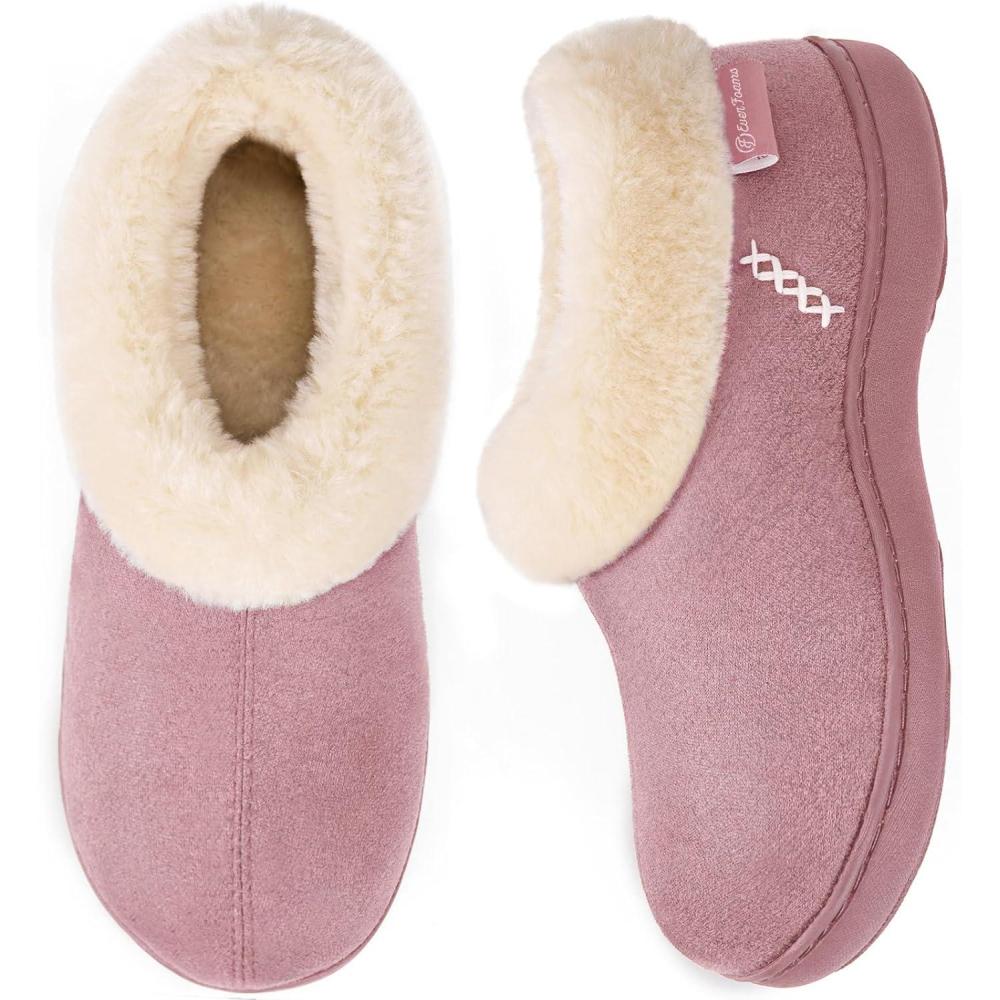 imageEverFoams Womens Microsuede Cozy Memory Foam Winter Slippers with Fuzzy Faux Fur Collar and Indoor Outdoor Rubber SoleBaby Pink