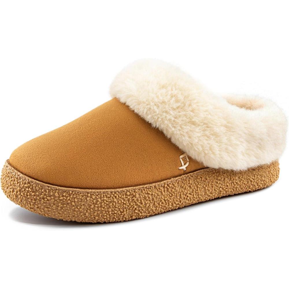 imageEverFoams Womens Microsuede Slippers Comfy Memory Foam Nonslip Indoor House Shoes with Fuzzy CollarChestnut