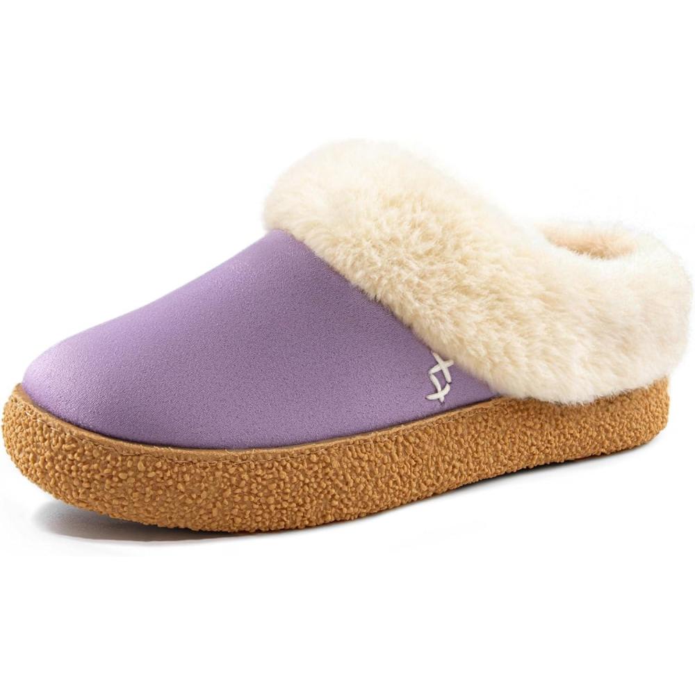 imageEverFoams Womens Microsuede Slippers Comfy Memory Foam Nonslip Indoor House Shoes with Fuzzy CollarPurple